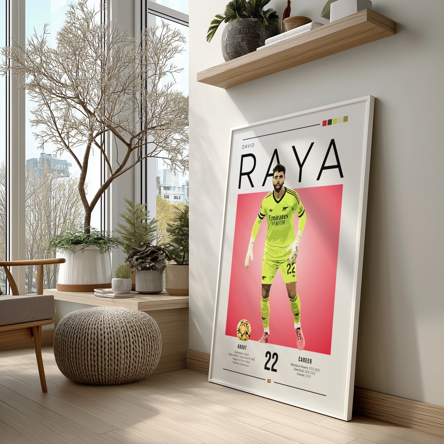 David Raya poster featuring vibrant colors and dynamic design, sports art print for wall decor