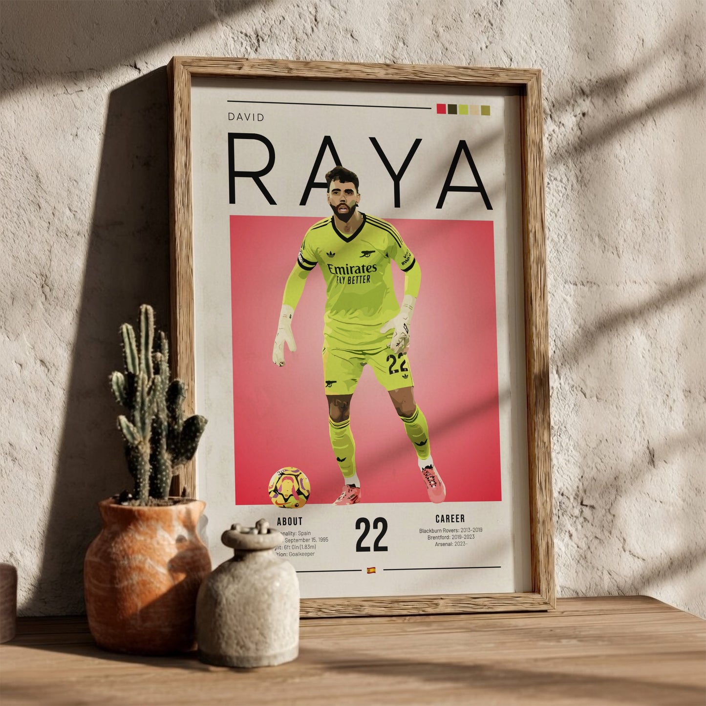 David Raya poster featuring vibrant colors and dynamic design, sports art print for wall decor