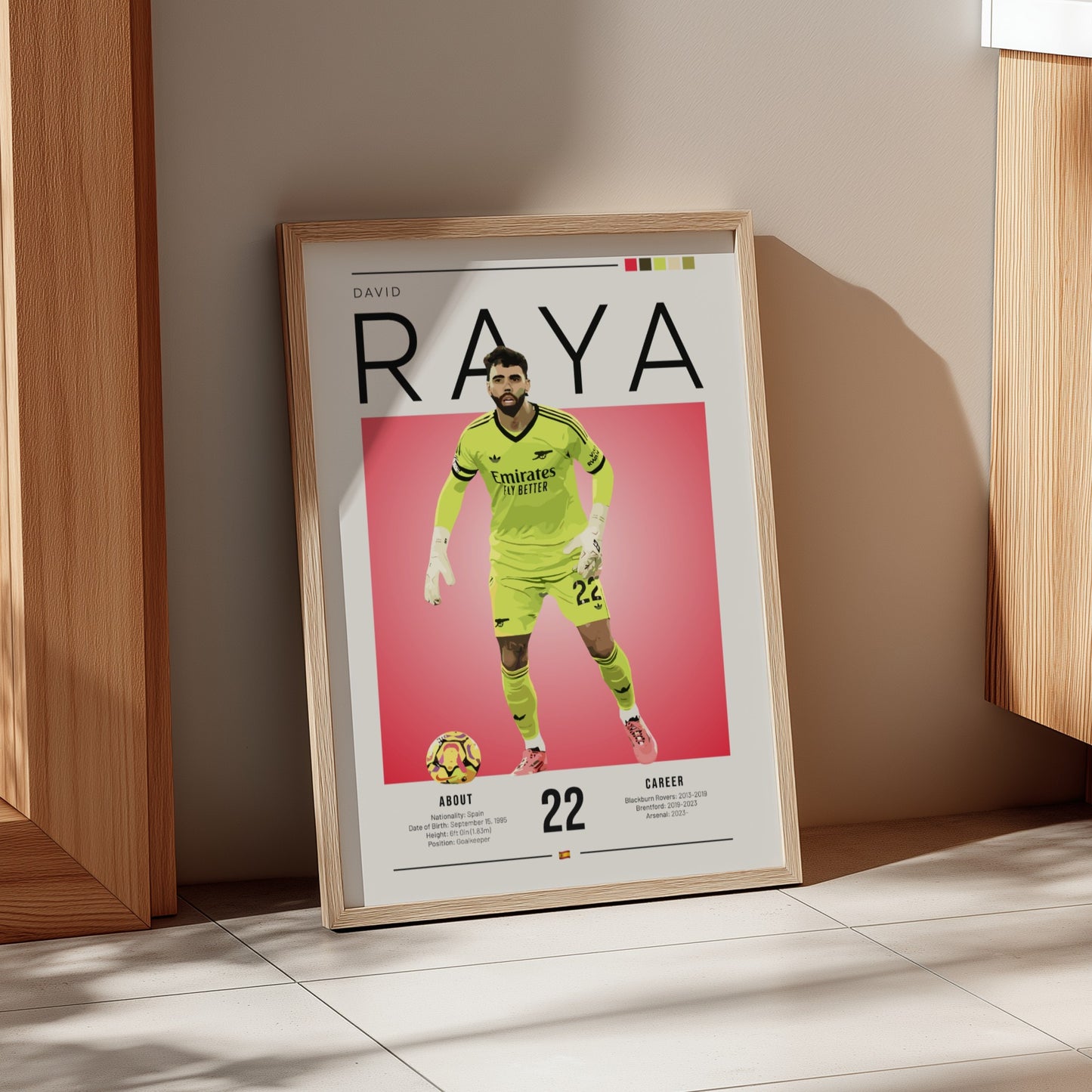 David Raya poster featuring vibrant colors and dynamic design, sports art print for wall decor