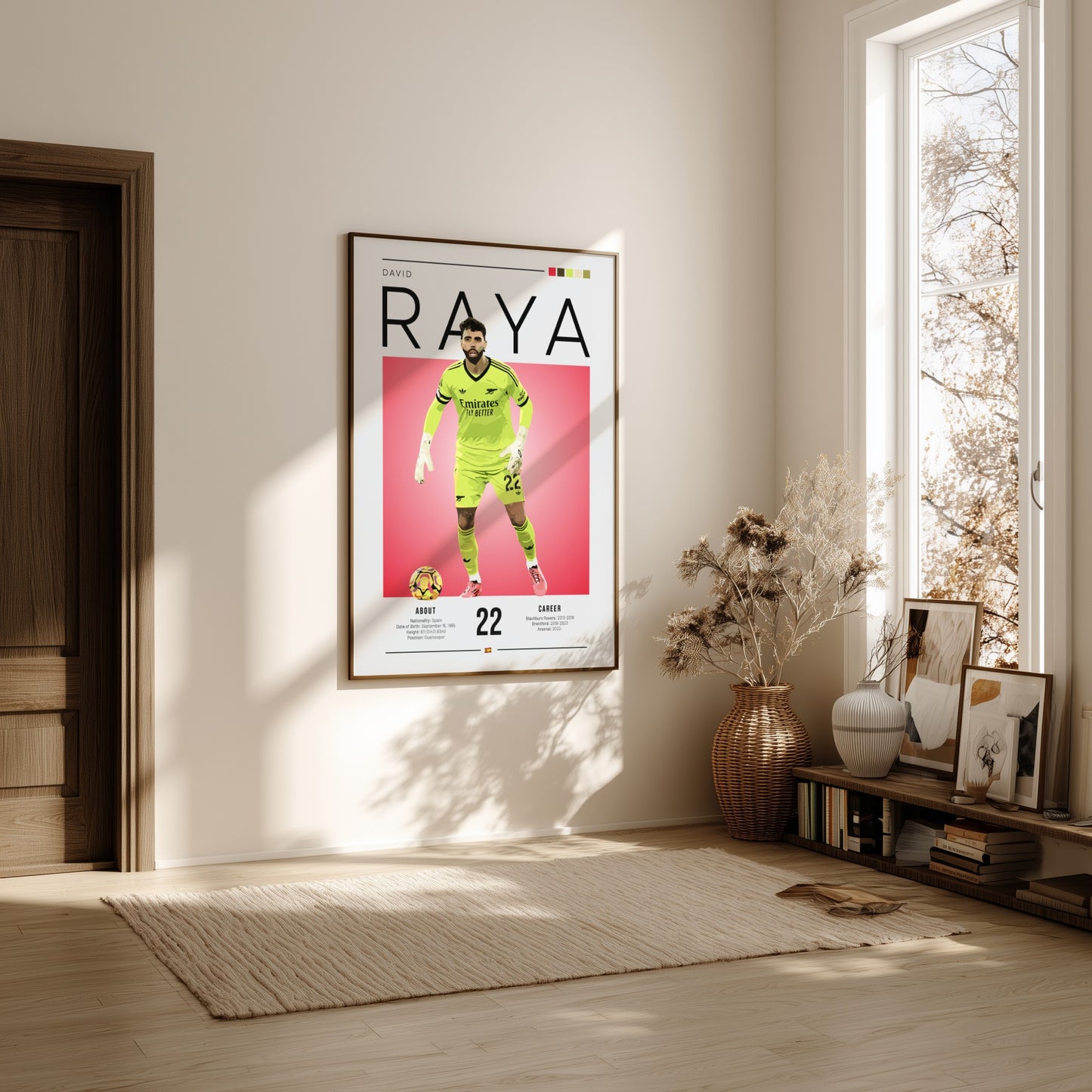 David Raya poster featuring vibrant colors and dynamic design, sports art print for wall decor