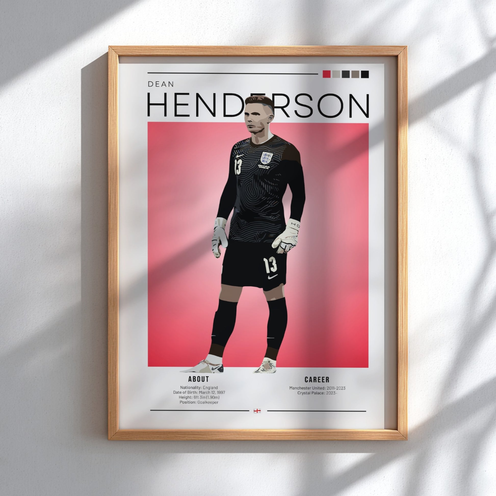 Dean Henderson poster featuring England National Team colors and modern design, perfect for football fans.