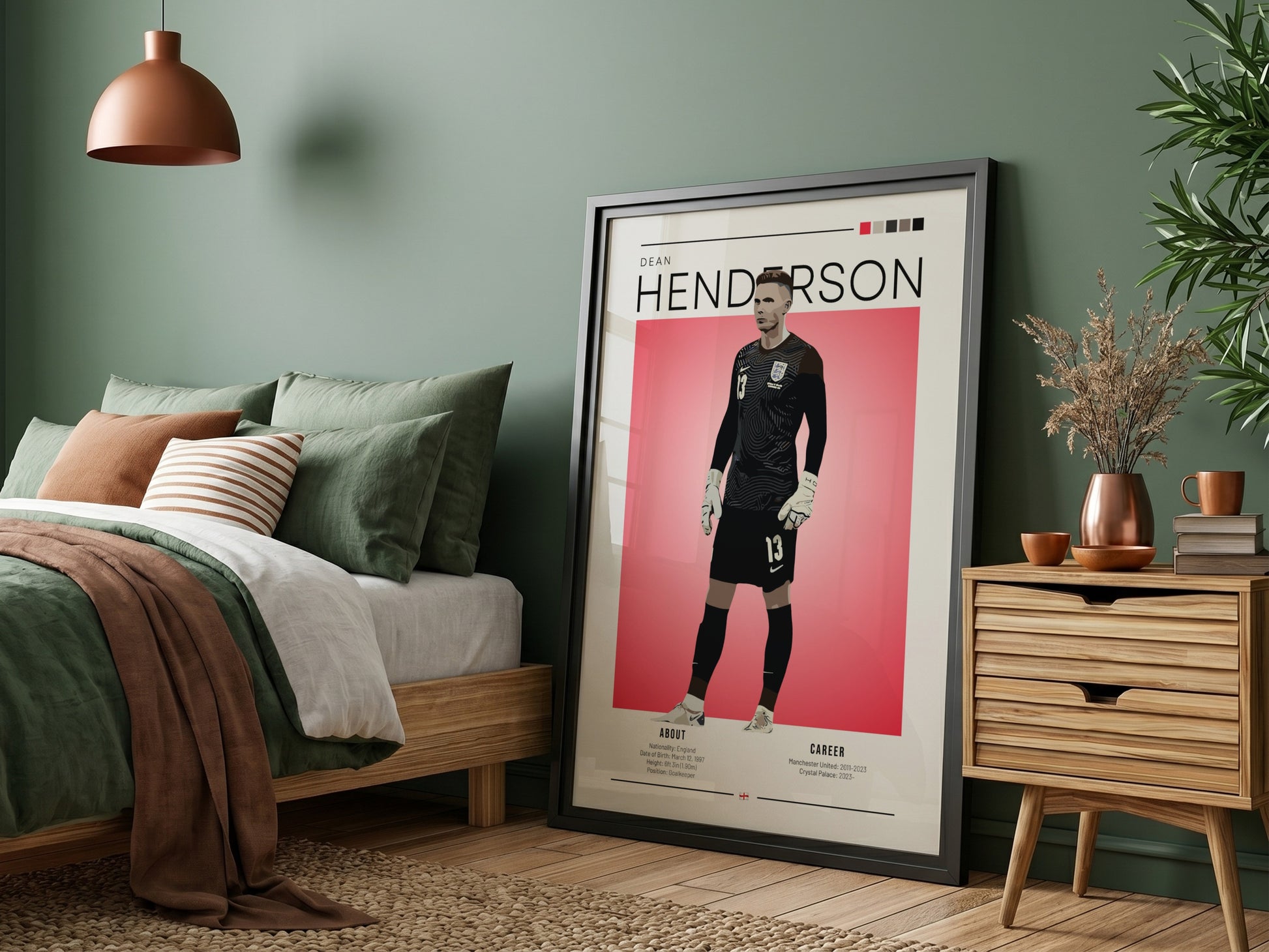 Dean Henderson poster featuring England National Team colors and modern design, perfect for football fans.