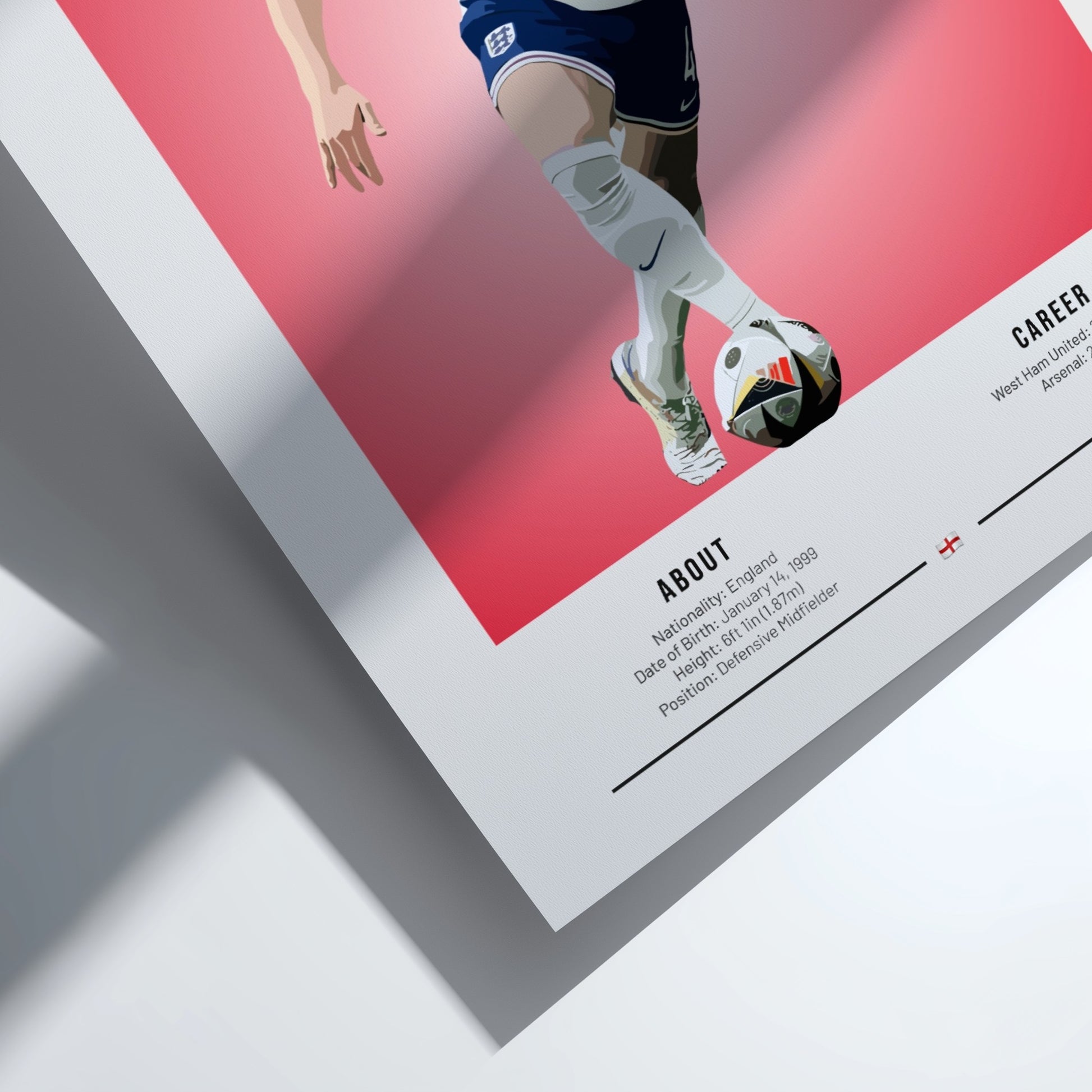 Declan Rice poster featuring vibrant colors and dynamic action for England National Team football decor