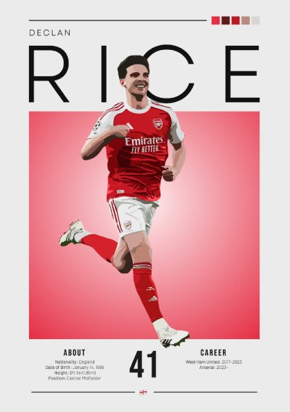 Declan Rice artwork featuring vibrant colors and modern illustration style, perfect for sports enthusiasts