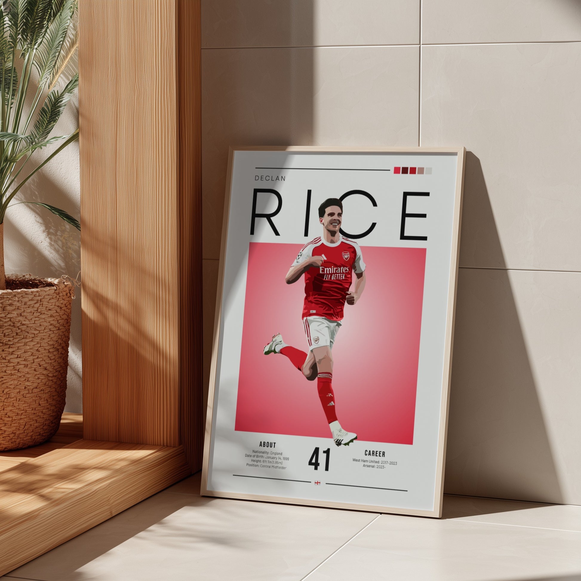 Declan Rice artwork featuring vibrant colors and modern illustration style, perfect for sports enthusiasts