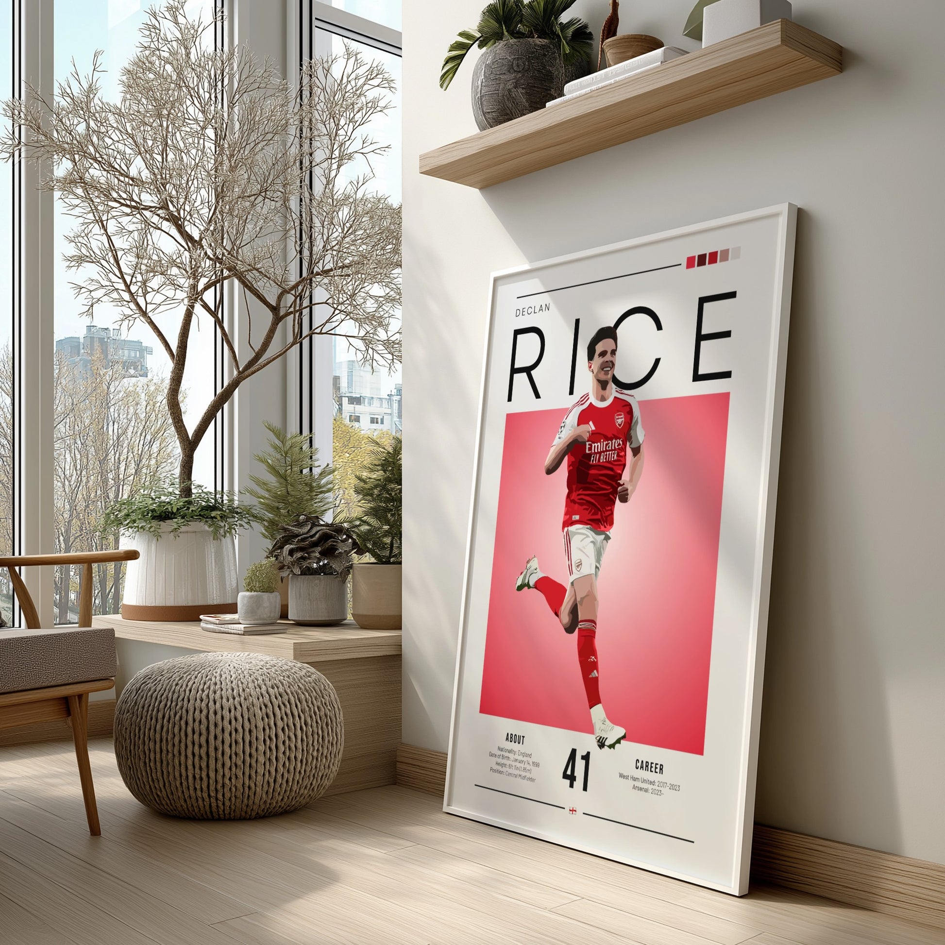 Declan Rice artwork featuring vibrant colors and modern illustration style, perfect for sports enthusiasts