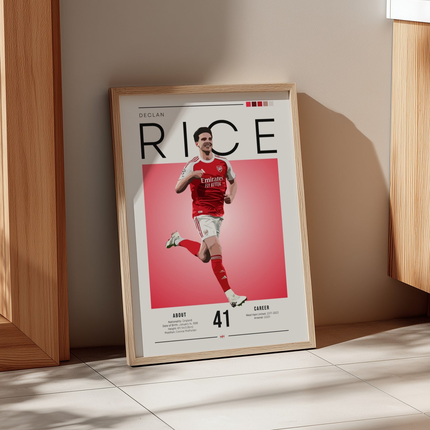 Declan Rice artwork featuring vibrant colors and modern illustration style, perfect for sports enthusiasts