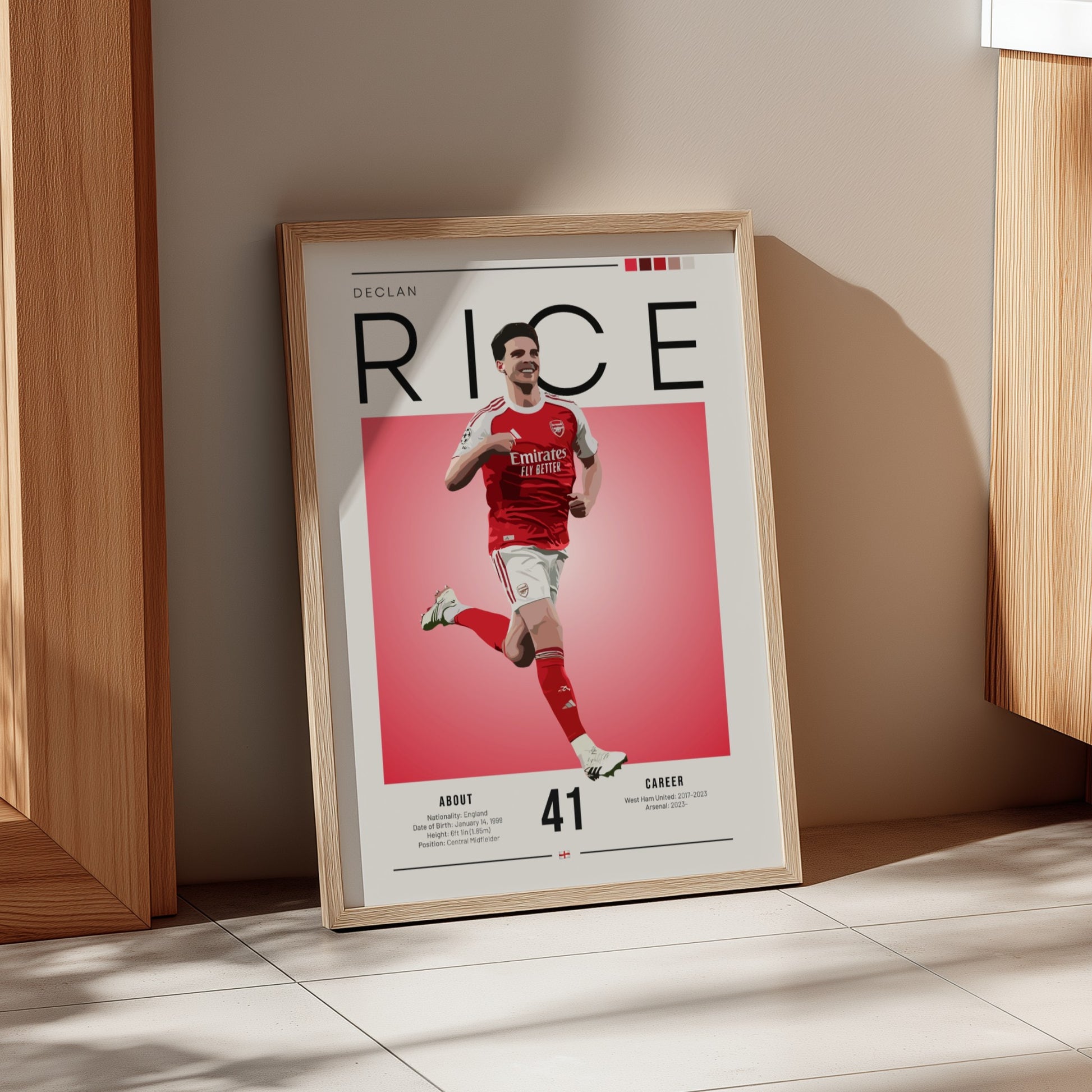 Declan Rice artwork featuring vibrant colors and modern illustration style, perfect for sports enthusiasts