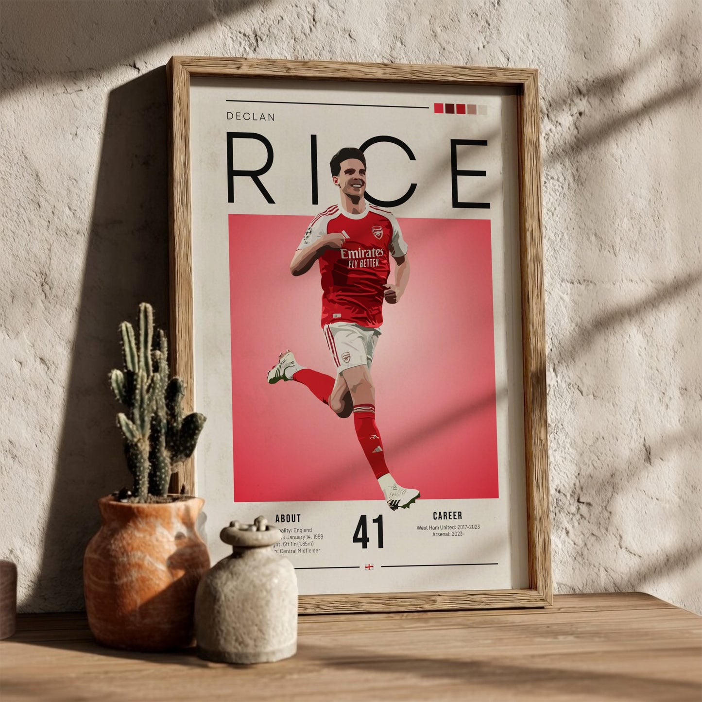 Declan Rice artwork featuring vibrant colors and modern illustration style, perfect for sports enthusiasts