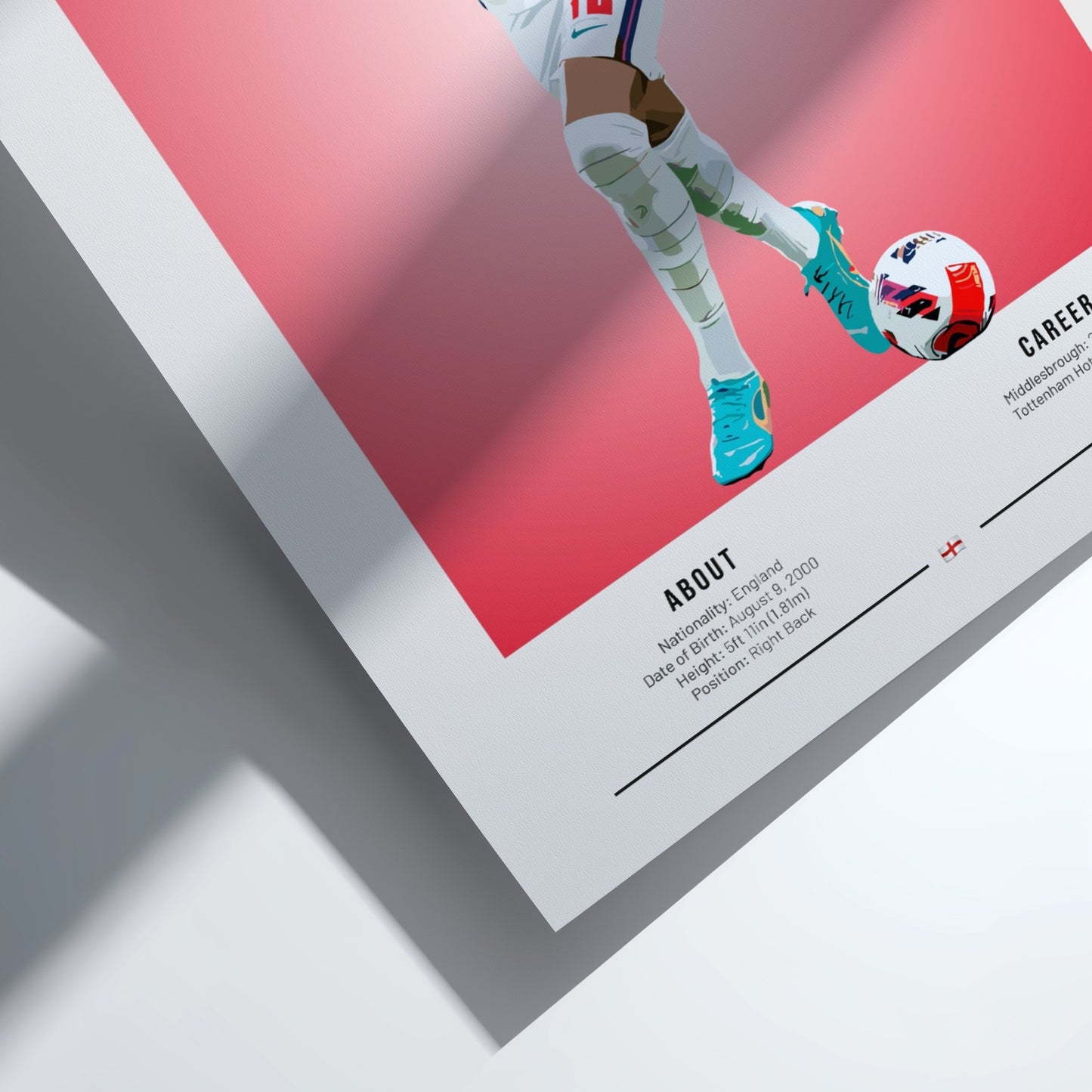 Djed Spence poster featuring England National Team colors and dynamic action pose