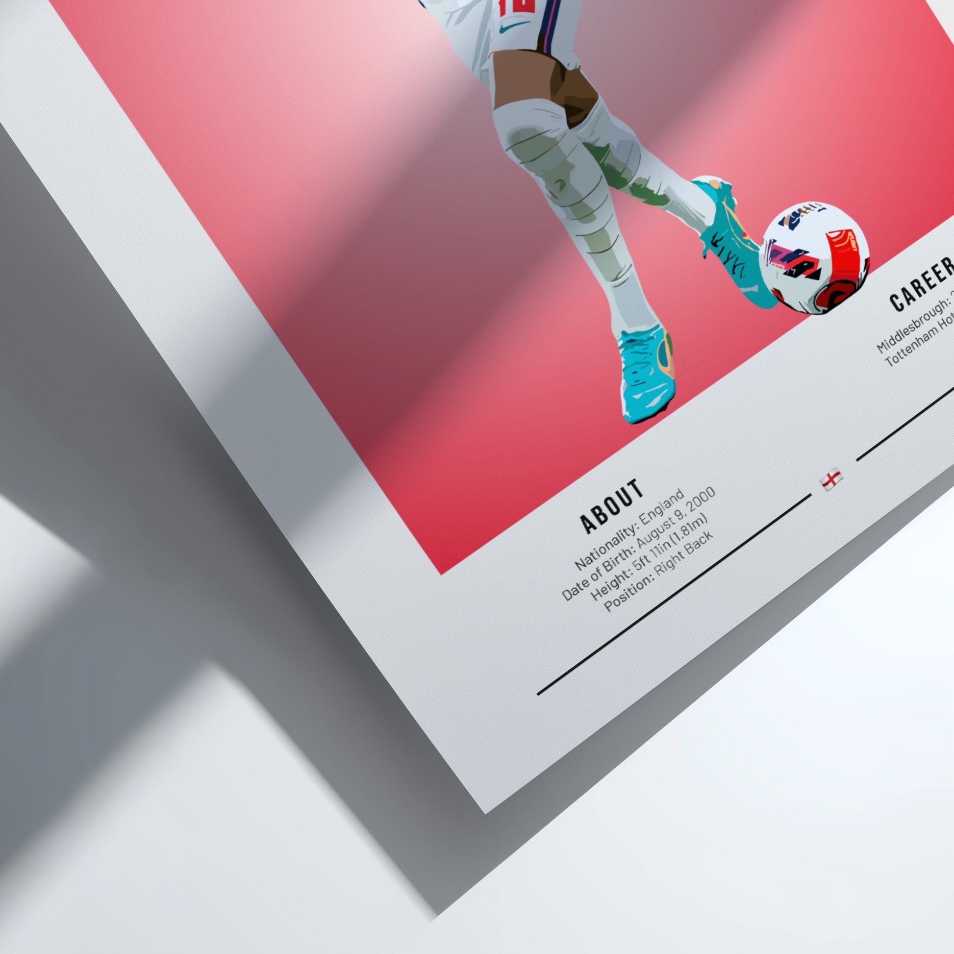 Djed Spence poster featuring England National Team colors and dynamic action pose