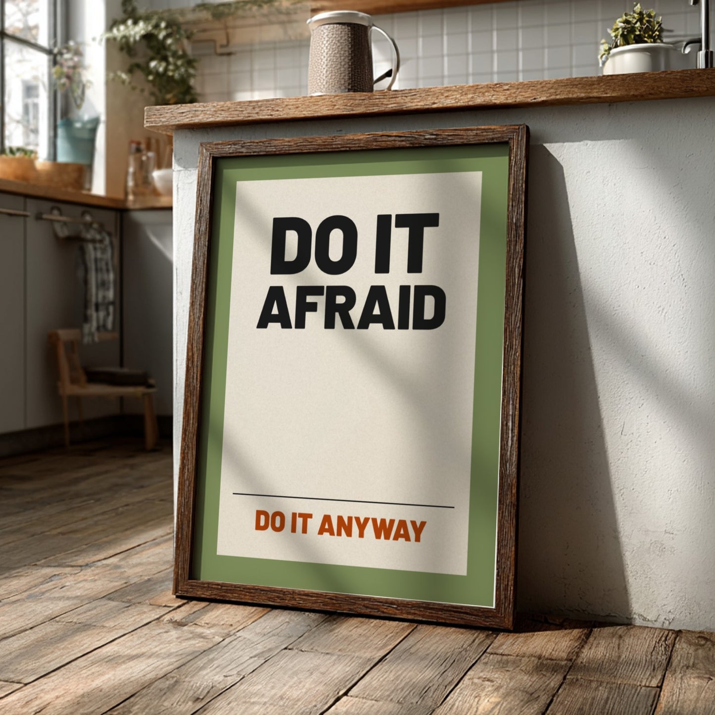 Motivational quotes poster featuring bold typography on a green background, ideal for home decor and