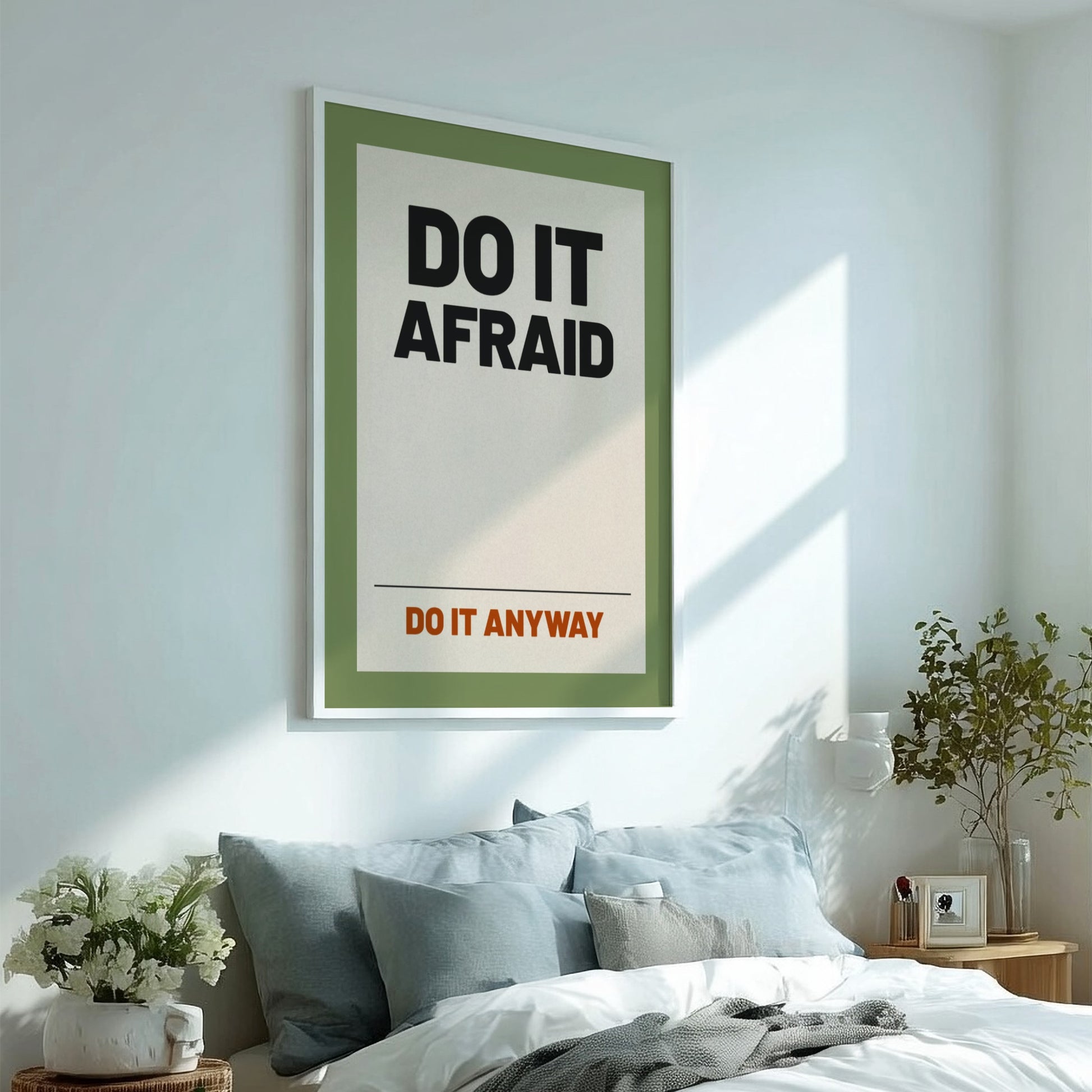 Motivational quotes poster featuring bold typography on a green background, ideal for home decor and