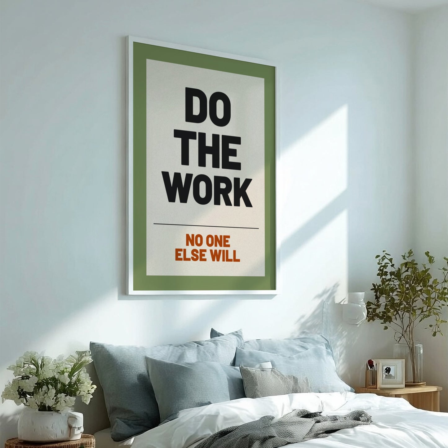 Motivational quotes poster featuring bold typography in a minimalist style, ideal for home or office decor.