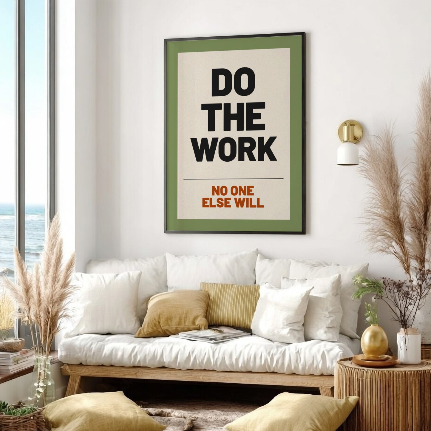 Motivational quotes poster featuring bold typography in a minimalist style, ideal for home or office decor.