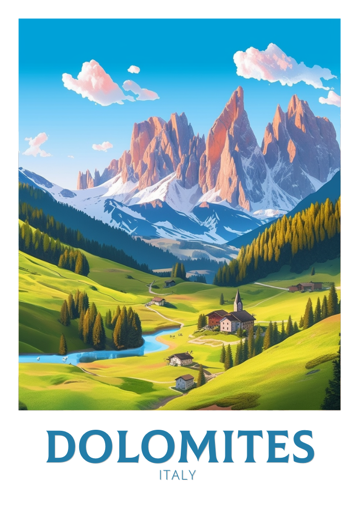 Europe DOLOMITES TRAVEL PRINT - ITALY ARTWORK
