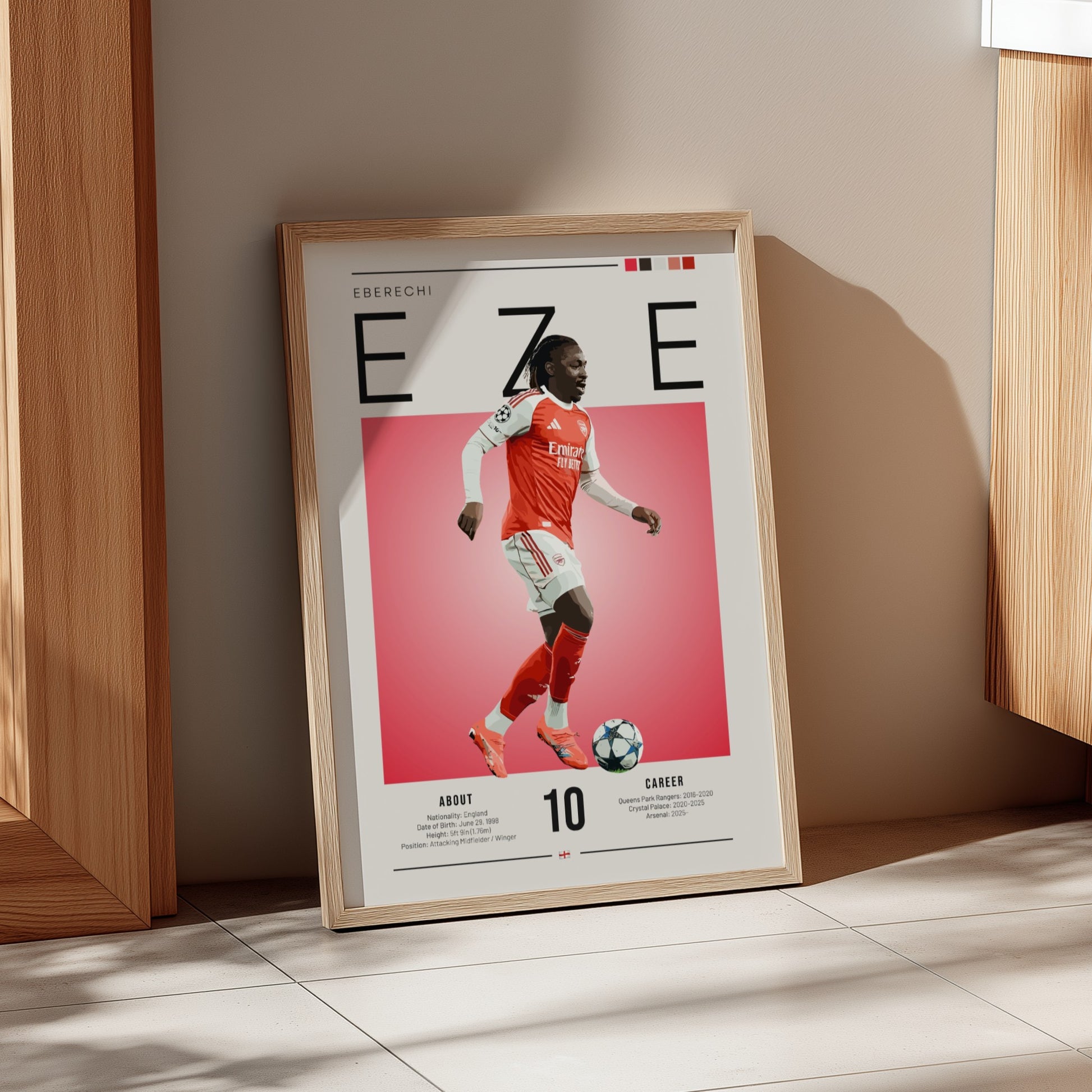 Eberechi Eze poster featuring vibrant colors and dynamic football action, perfect for sports wall art.
