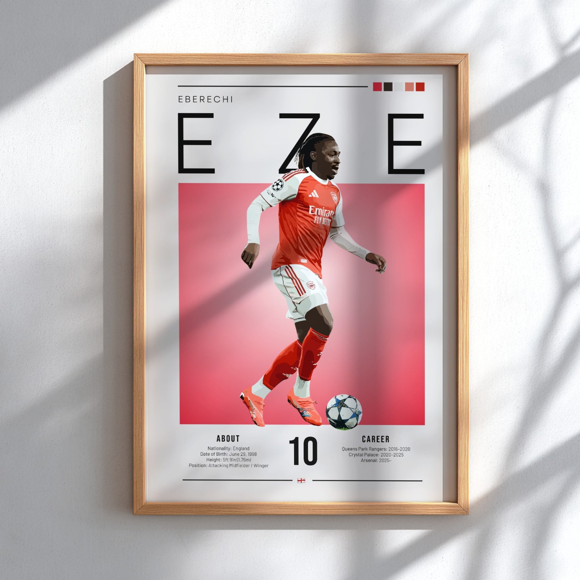 Eberechi Eze poster featuring vibrant colors and dynamic football action, perfect for sports wall art.