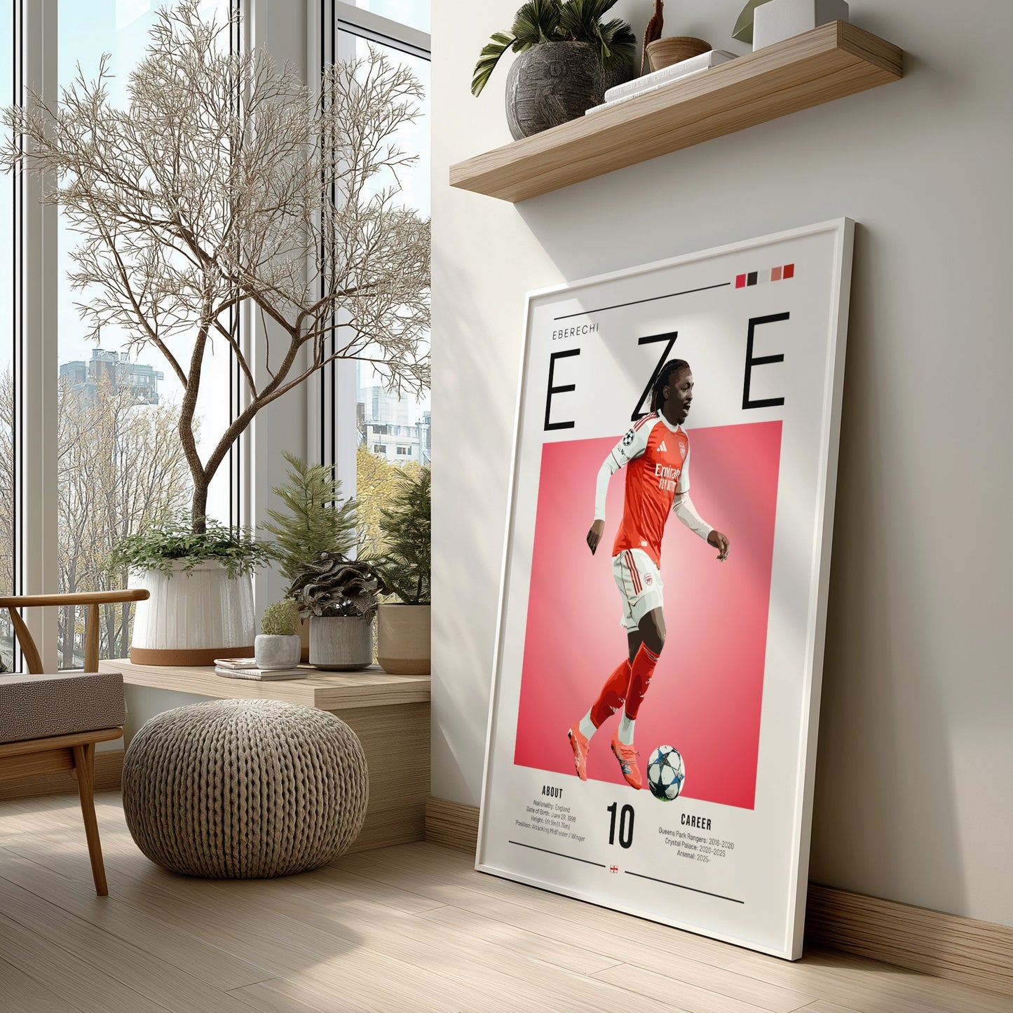 Eberechi Eze poster featuring vibrant colors and dynamic football action, perfect for sports wall art.