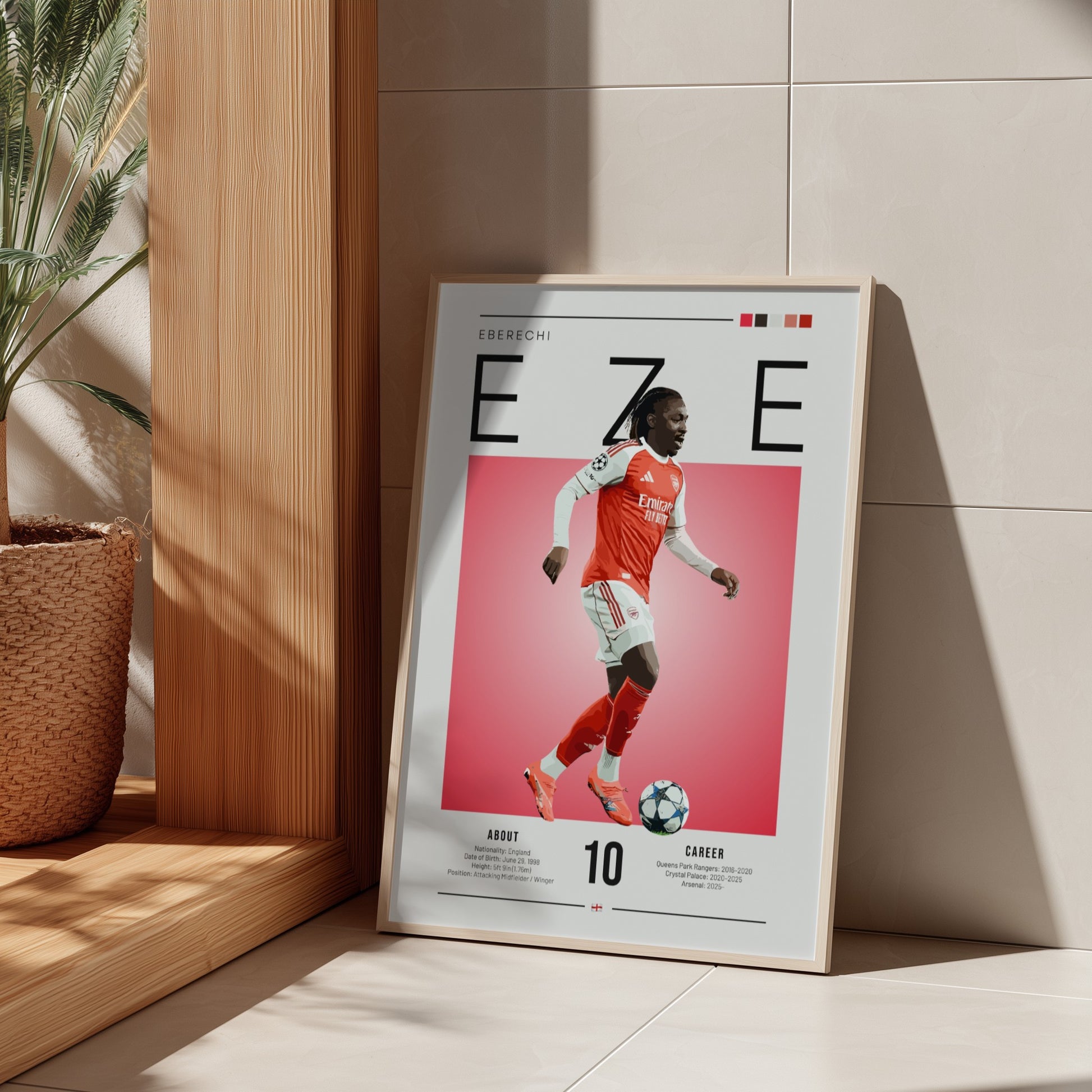 Eberechi Eze poster featuring vibrant colors and dynamic football action, perfect for sports wall art.