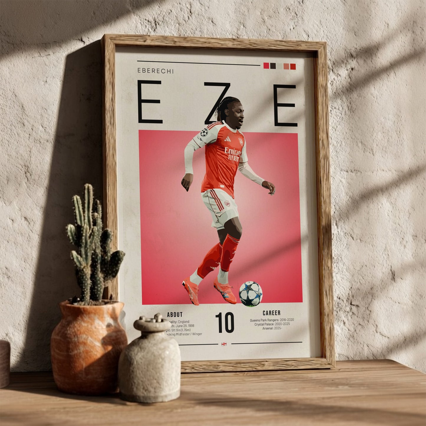 Eberechi Eze poster featuring vibrant colors and dynamic football action, perfect for sports wall art.