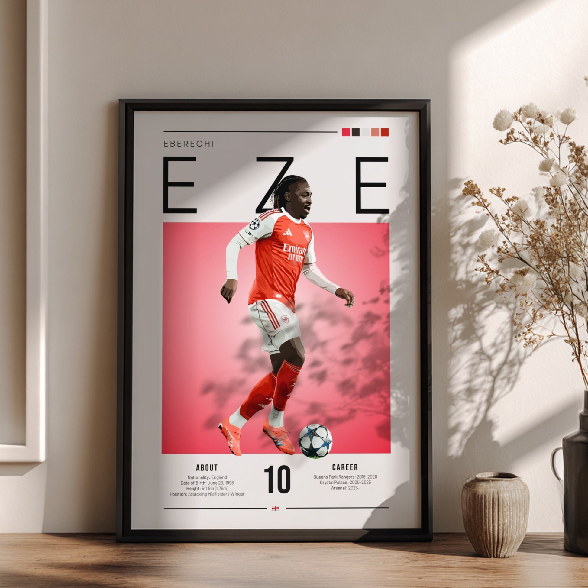 Eberechi Eze poster featuring vibrant colors and dynamic football action, perfect for sports wall art.
