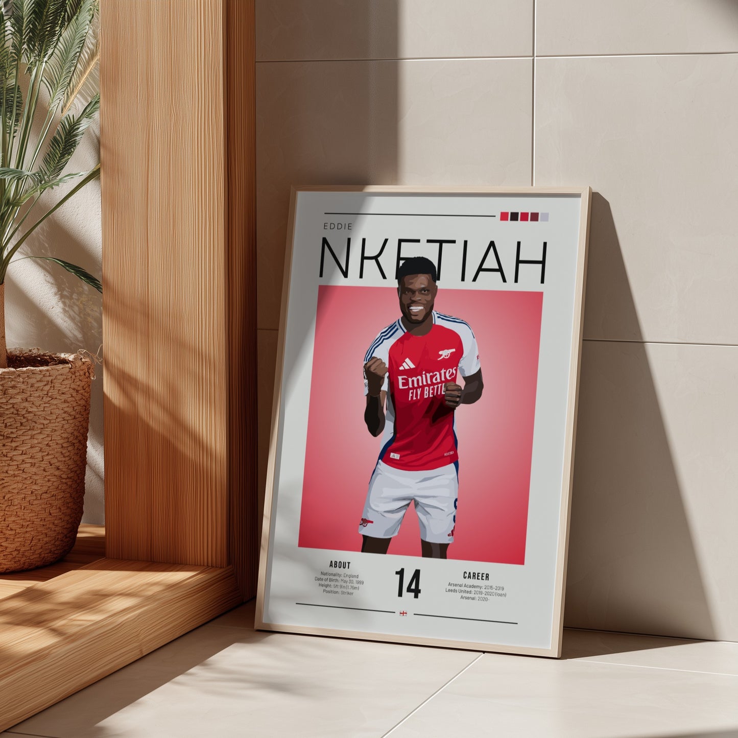 Eddie Nketiah poster featuring vibrant colors and dynamic design, perfect for sports wall art.