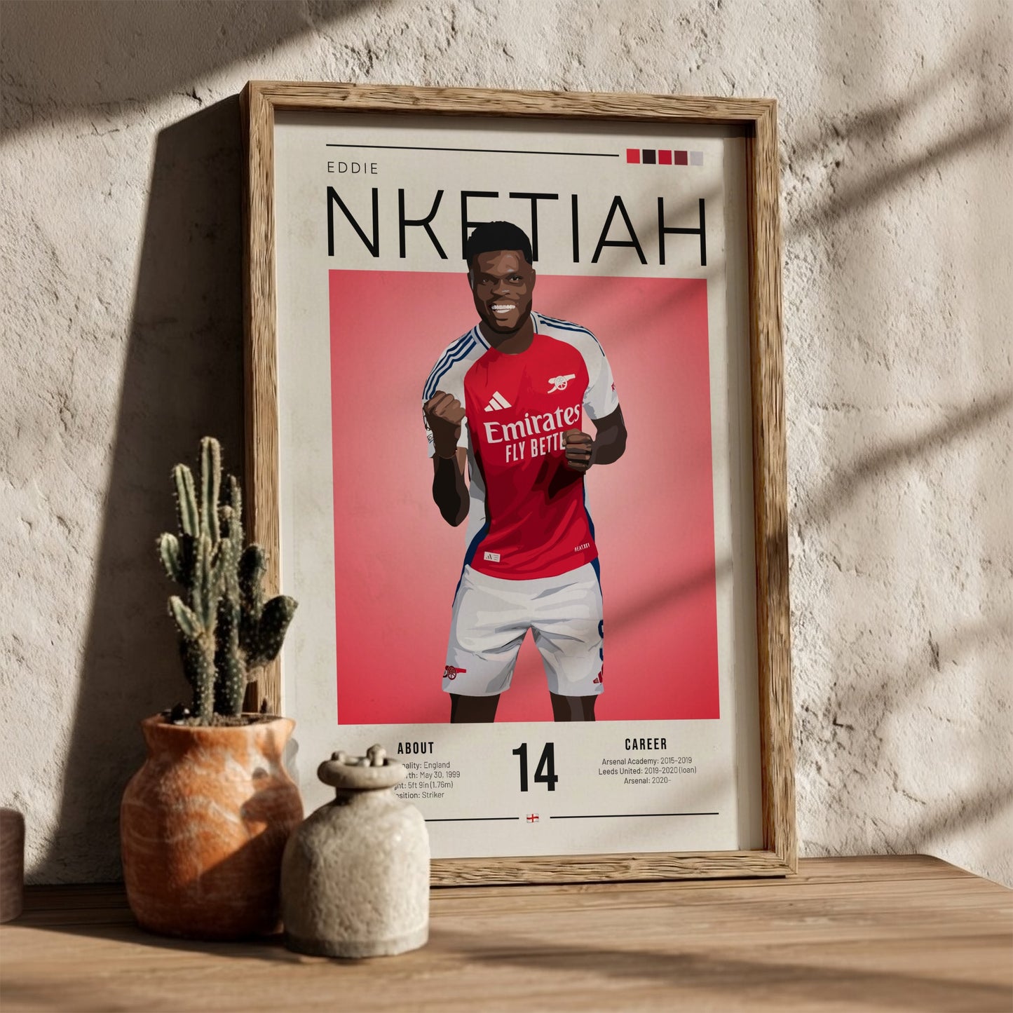 Eddie Nketiah poster featuring vibrant colors and dynamic design, perfect for sports wall art.