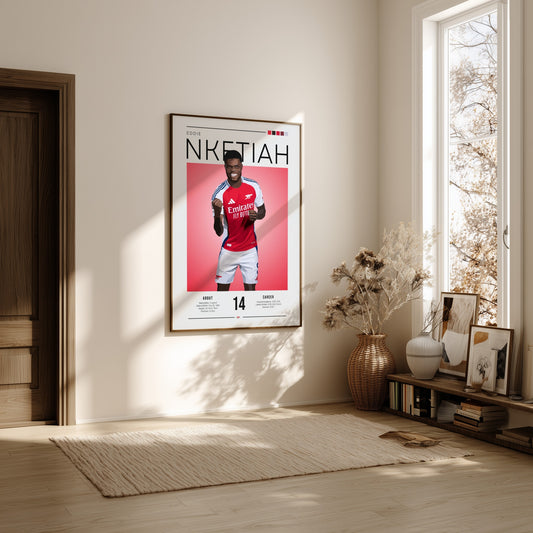 Eddie Nketiah poster featuring vibrant colors and dynamic design, perfect for sports wall art.