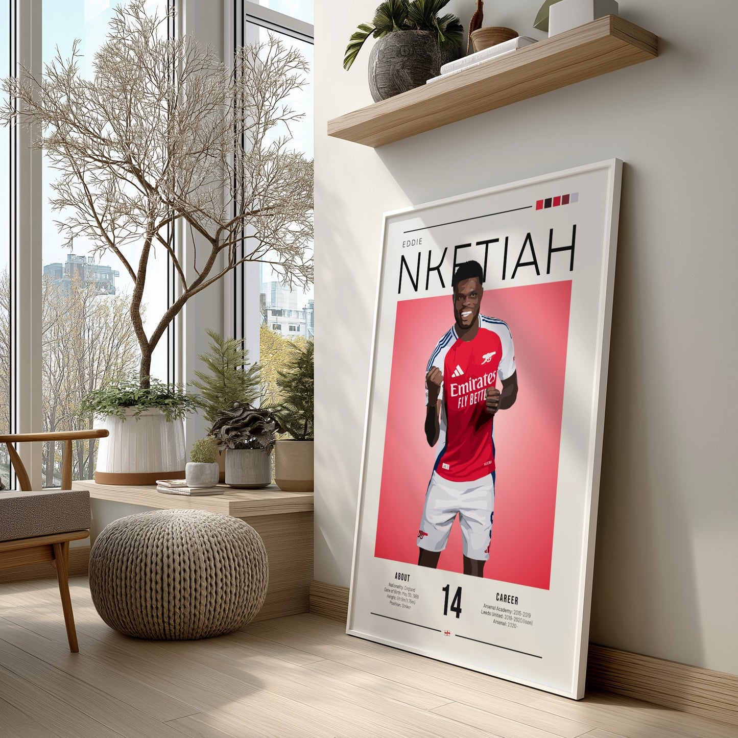 Eddie Nketiah poster featuring vibrant colors and dynamic design, perfect for sports wall art.