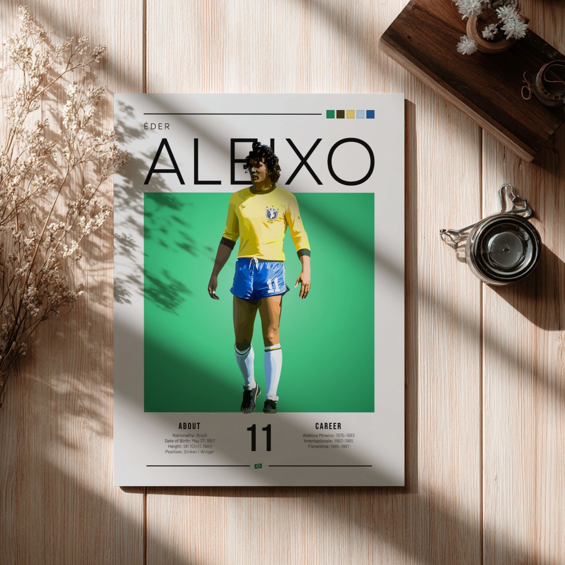 Éder Aleixo football poster featuring vibrant yellow jersey and green background