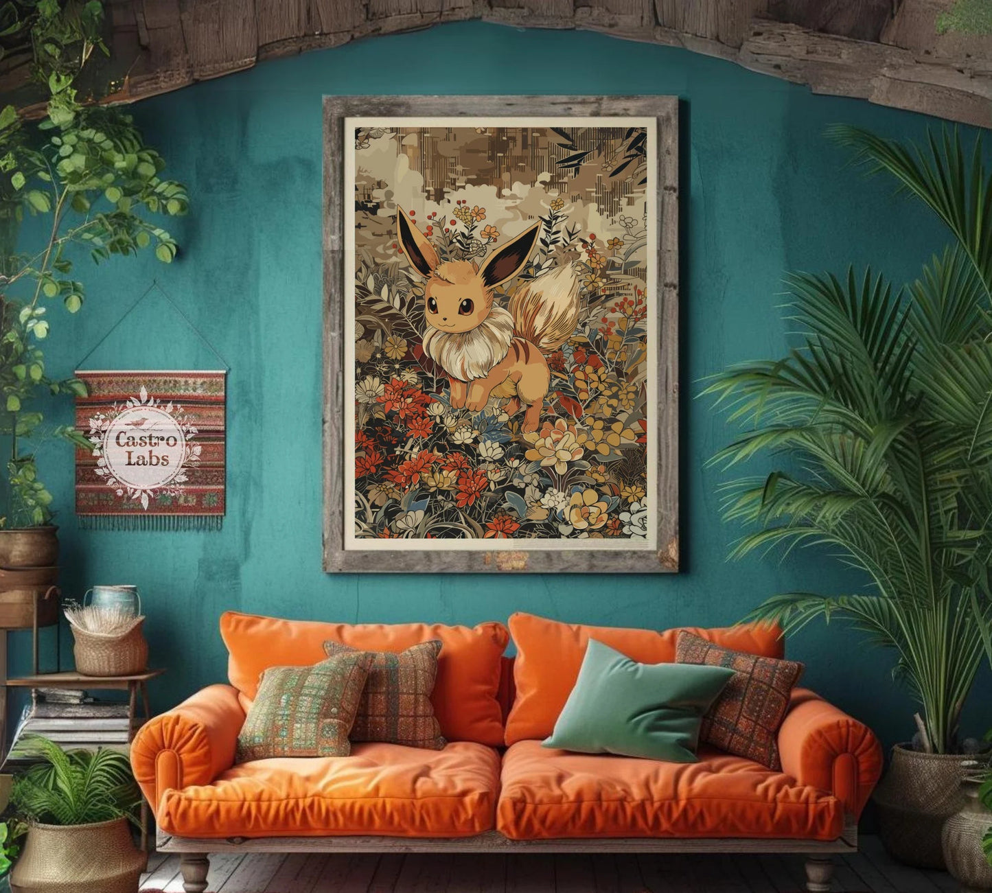 Eevee Pokemon Inspired Poster: Japanese Tapestry Style Pokemon Inspired Anime Poster, Pokemon TCG Eevee