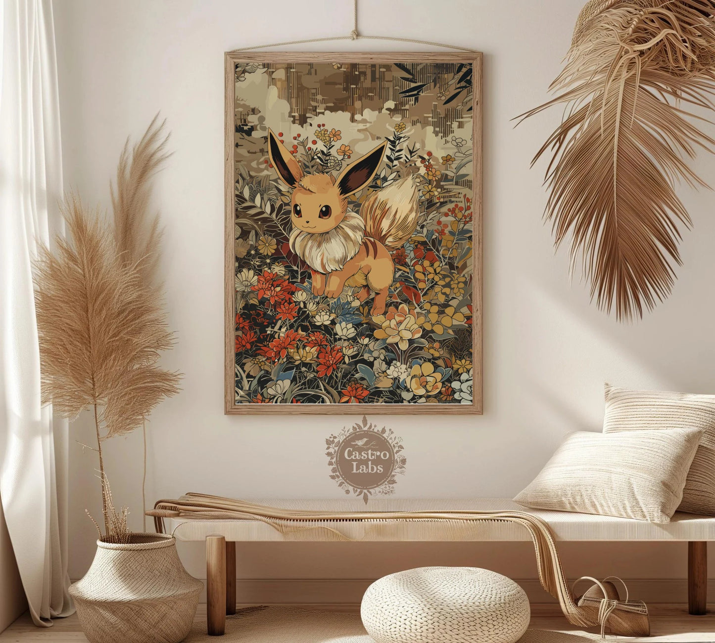 Eevee Pokemon Inspired Poster: Japanese Tapestry Style Pokemon Inspired Anime Poster, Pokemon TCG Eevee