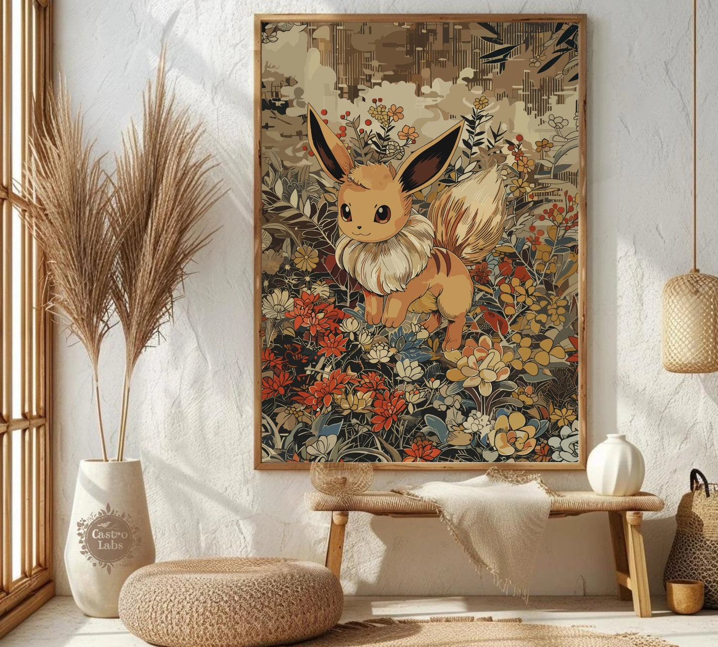 Eevee Pokemon Inspired Poster: Japanese Tapestry Style Pokemon Inspired Anime Poster, Pokemon TCG Eevee