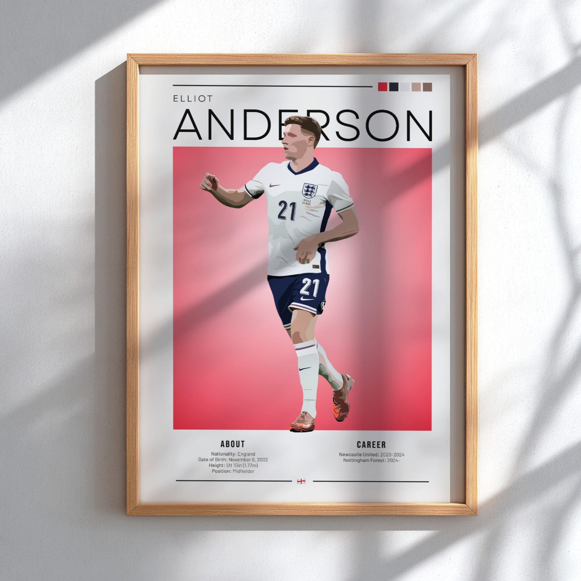 Elliot Anderson wall art featuring England National Team colors and dynamic illustration style