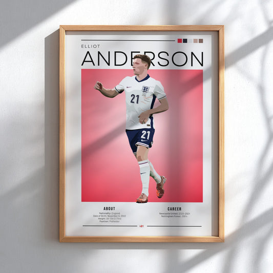 Elliot Anderson wall art featuring England National Team colors and dynamic illustration style