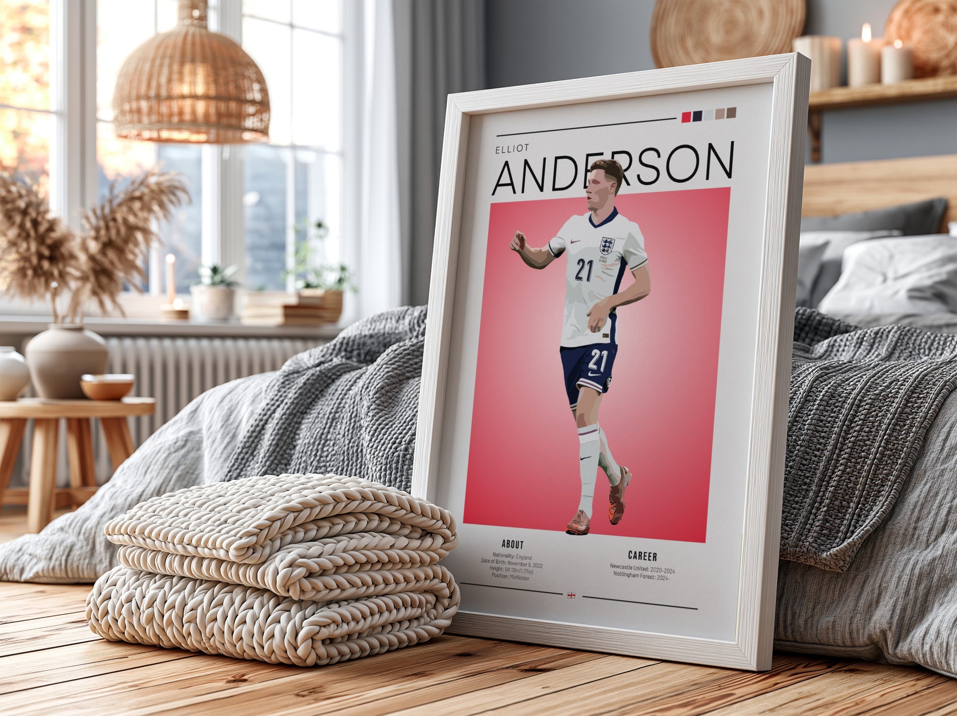 Elliot Anderson wall art featuring England National Team colors and dynamic illustration style