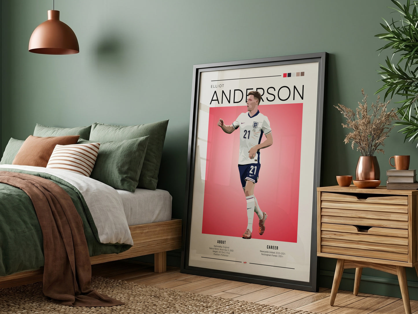 Elliot Anderson wall art featuring England National Team colors and dynamic illustration style
