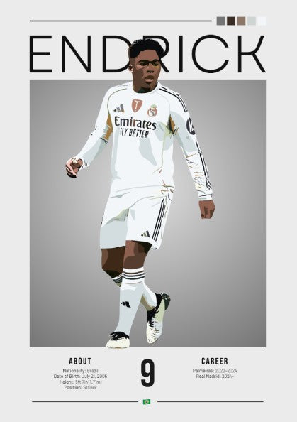 Endrick Real Madrid player poster featuring vibrant colors and minimalist design