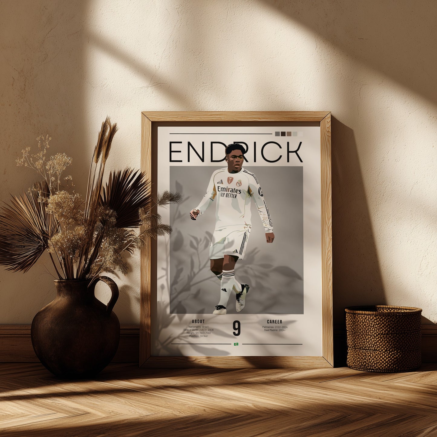 Endrick Real Madrid player poster featuring vibrant colors and minimalist design