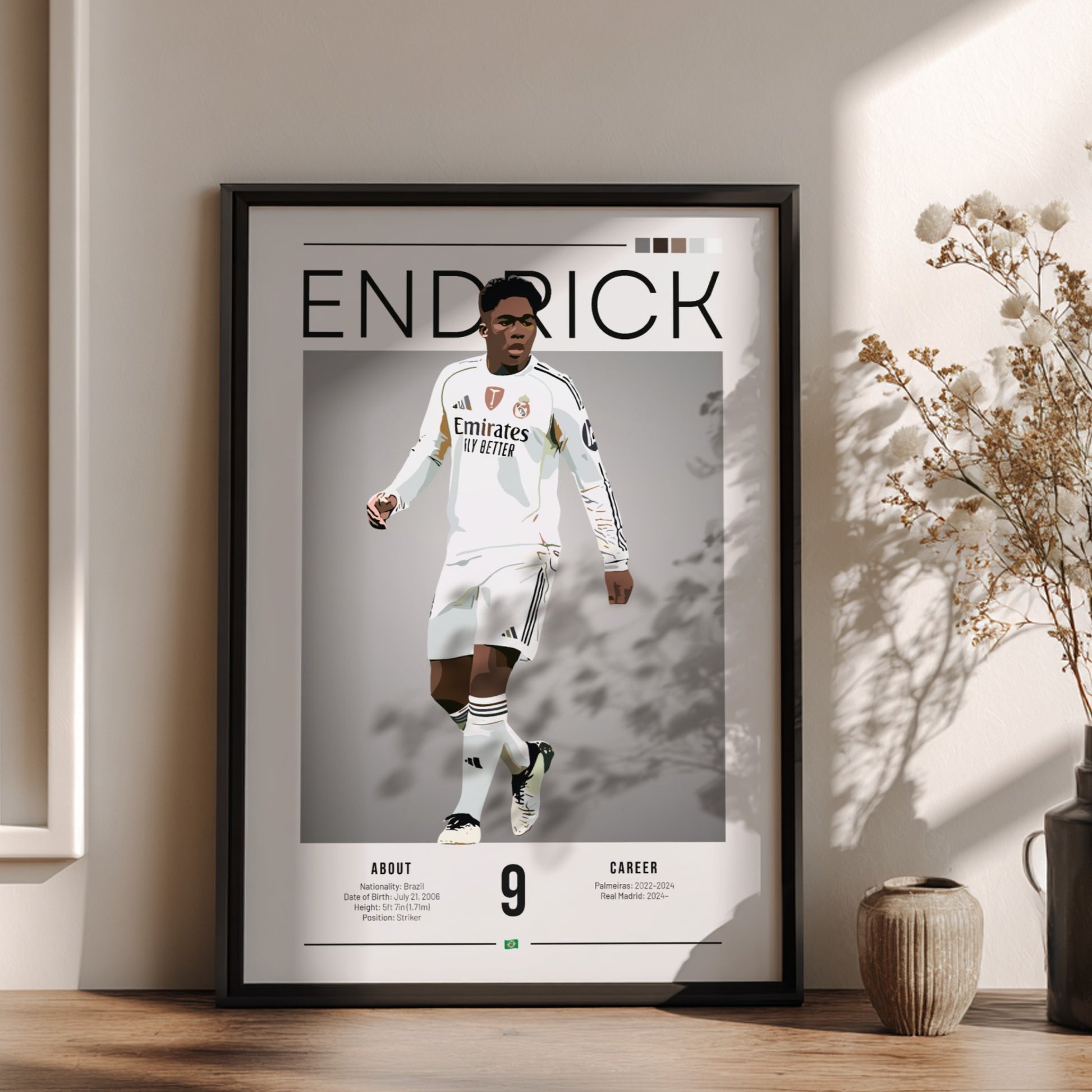 Endrick Real Madrid player poster featuring vibrant colors and minimalist design