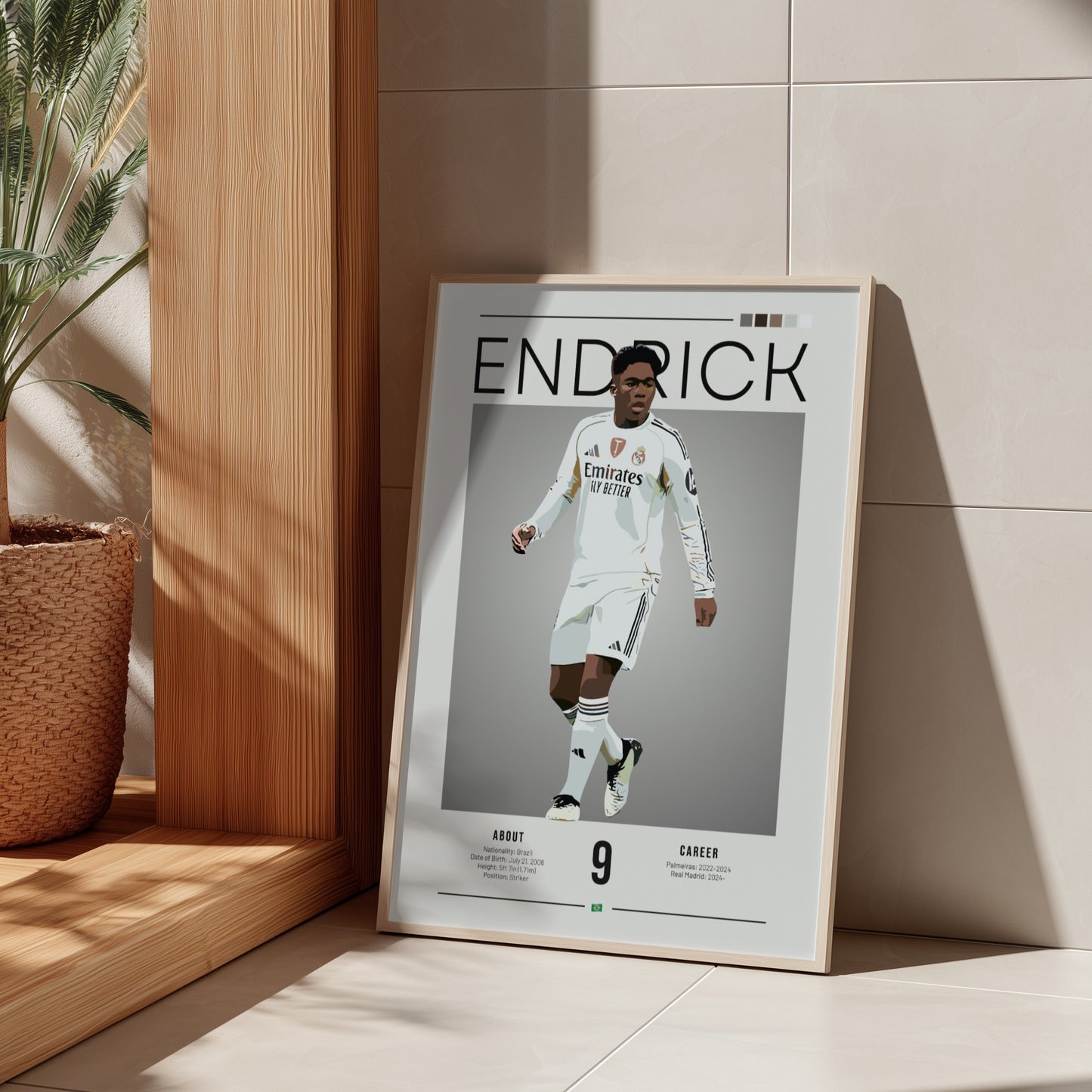 Endrick Real Madrid player poster featuring vibrant colors and minimalist design