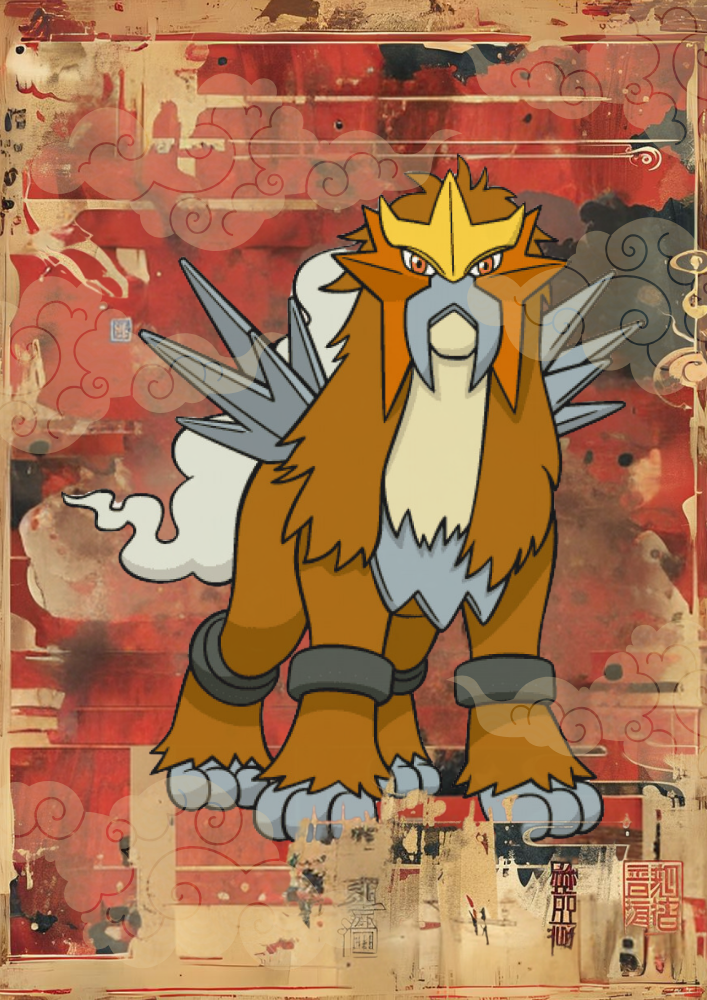 Entei: Japanese Tapestry Style Pokemon Anime Poster, Pokemon TCG Entei