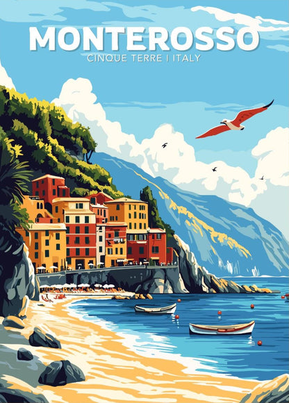 Monterosso Poster, Cinque terre Poster, la spezia Poster, Italian riviera, beach poster, european coast