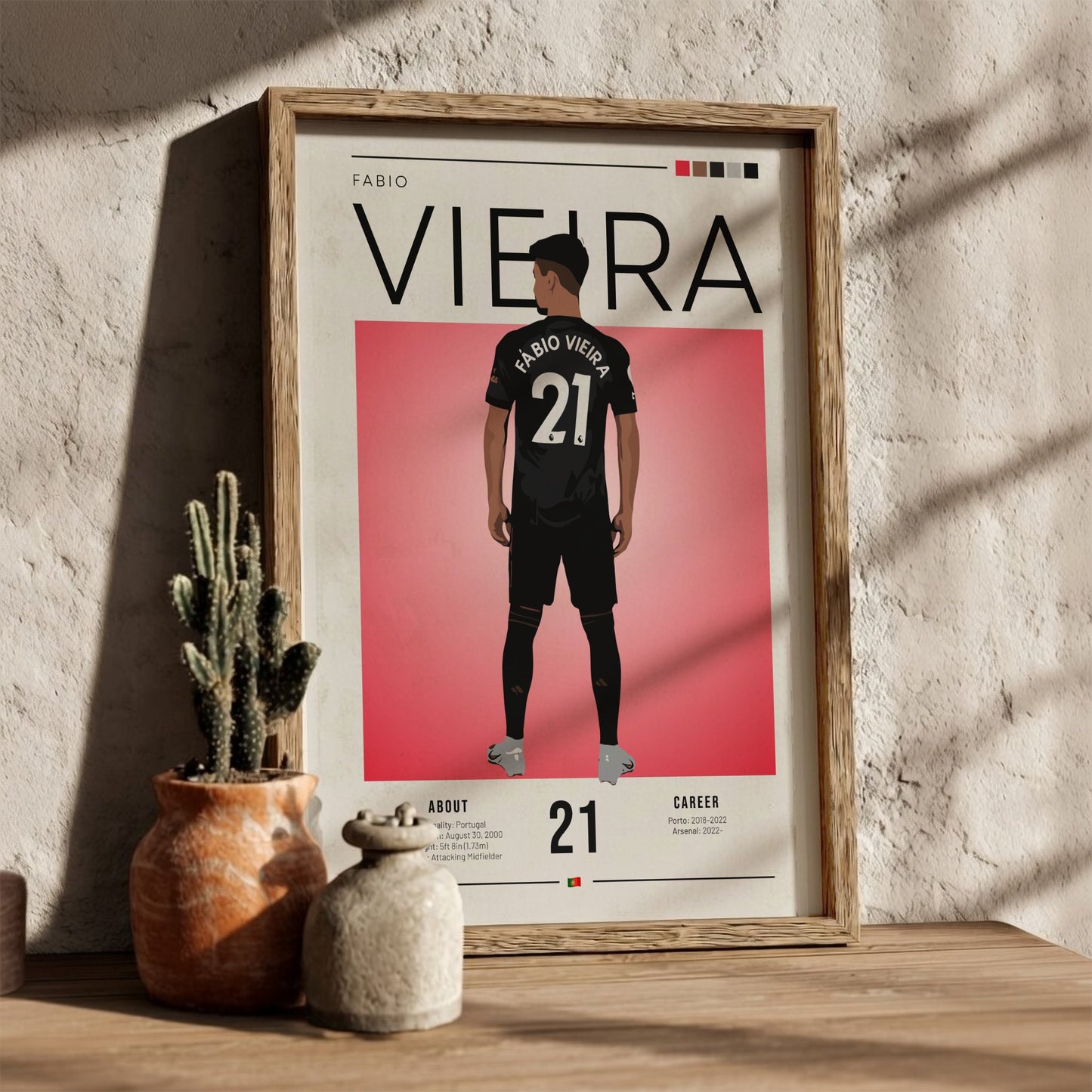 Fabio Vieira poster featuring minimalist design in black kit, modern sports wall art