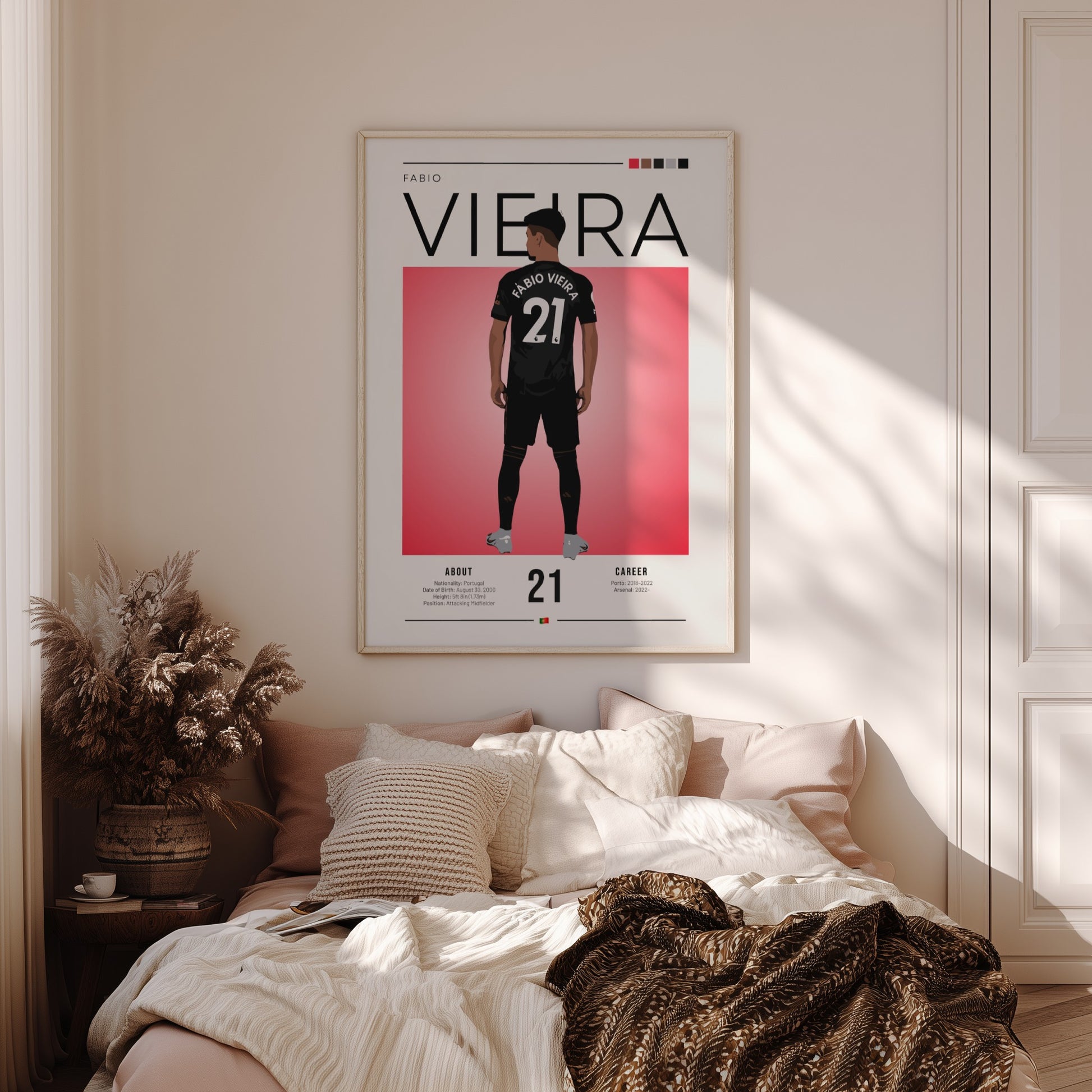 Fabio Vieira poster featuring minimalist design in black kit, modern sports wall art