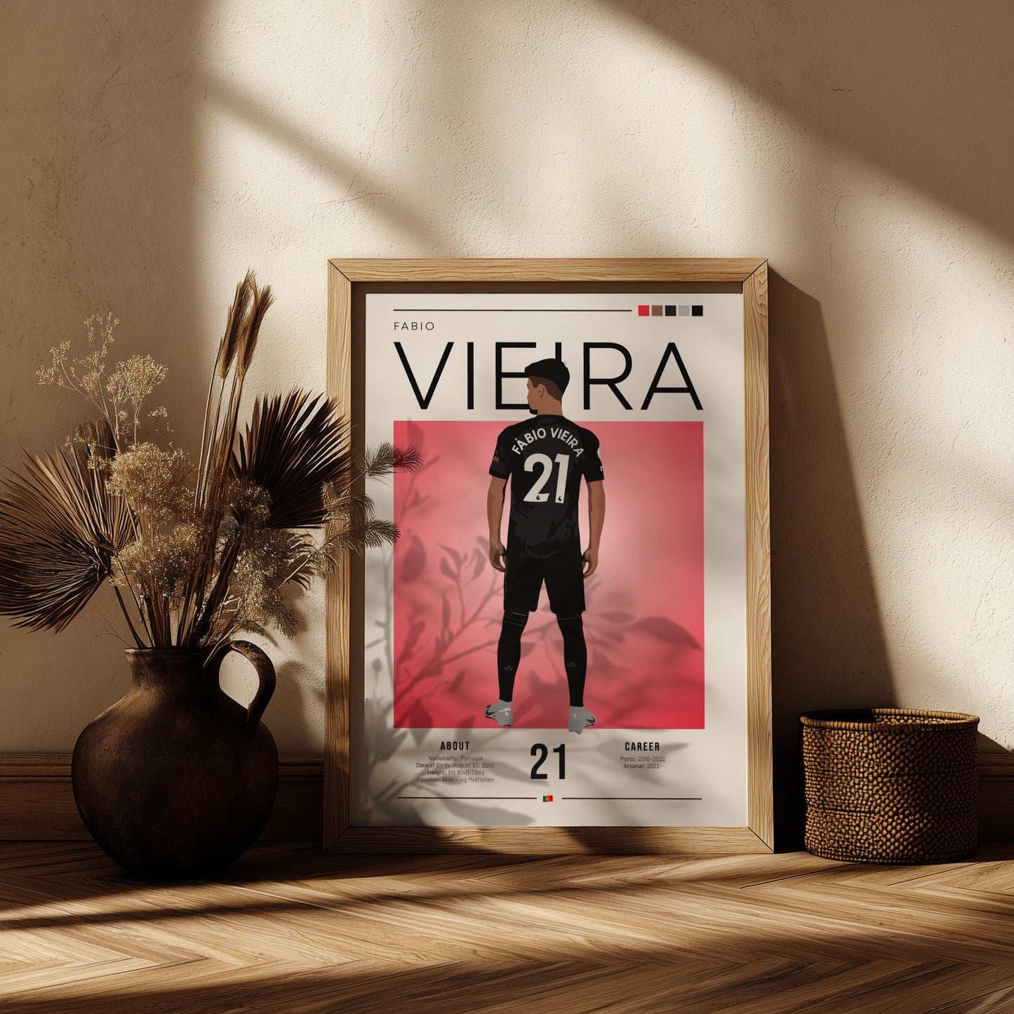 Fabio Vieira poster featuring minimalist design in black kit, modern sports wall art