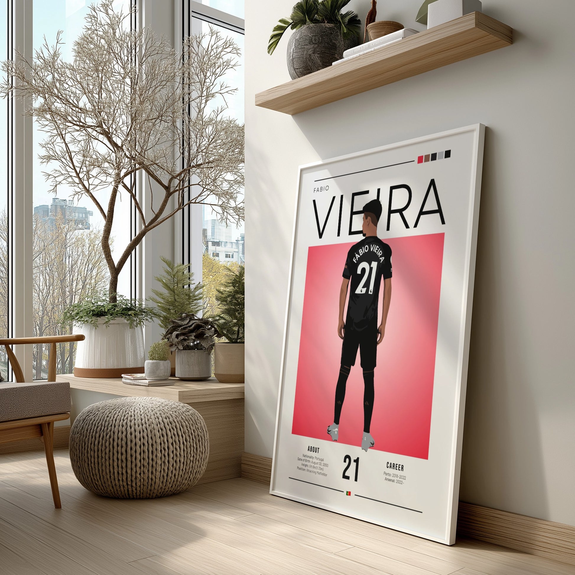 Fabio Vieira poster featuring minimalist design in black kit, modern sports wall art