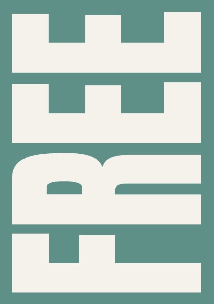 Teal poster featuring the word 'Free' in bold typography, ideal for home decor.