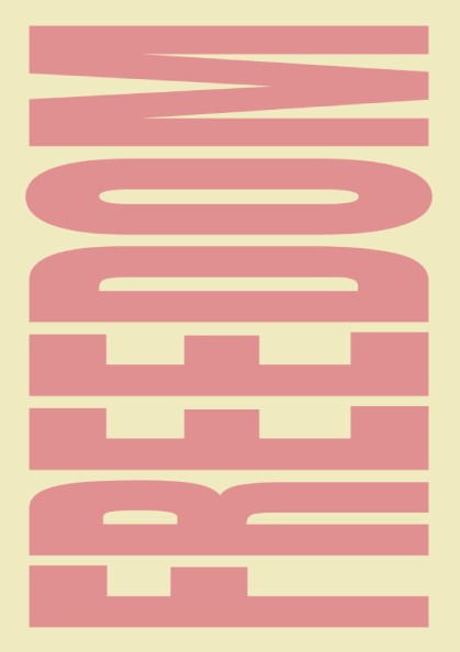 Freedom poster featuring bold dusty rose typography, modern style, inspirational wall art for home decor